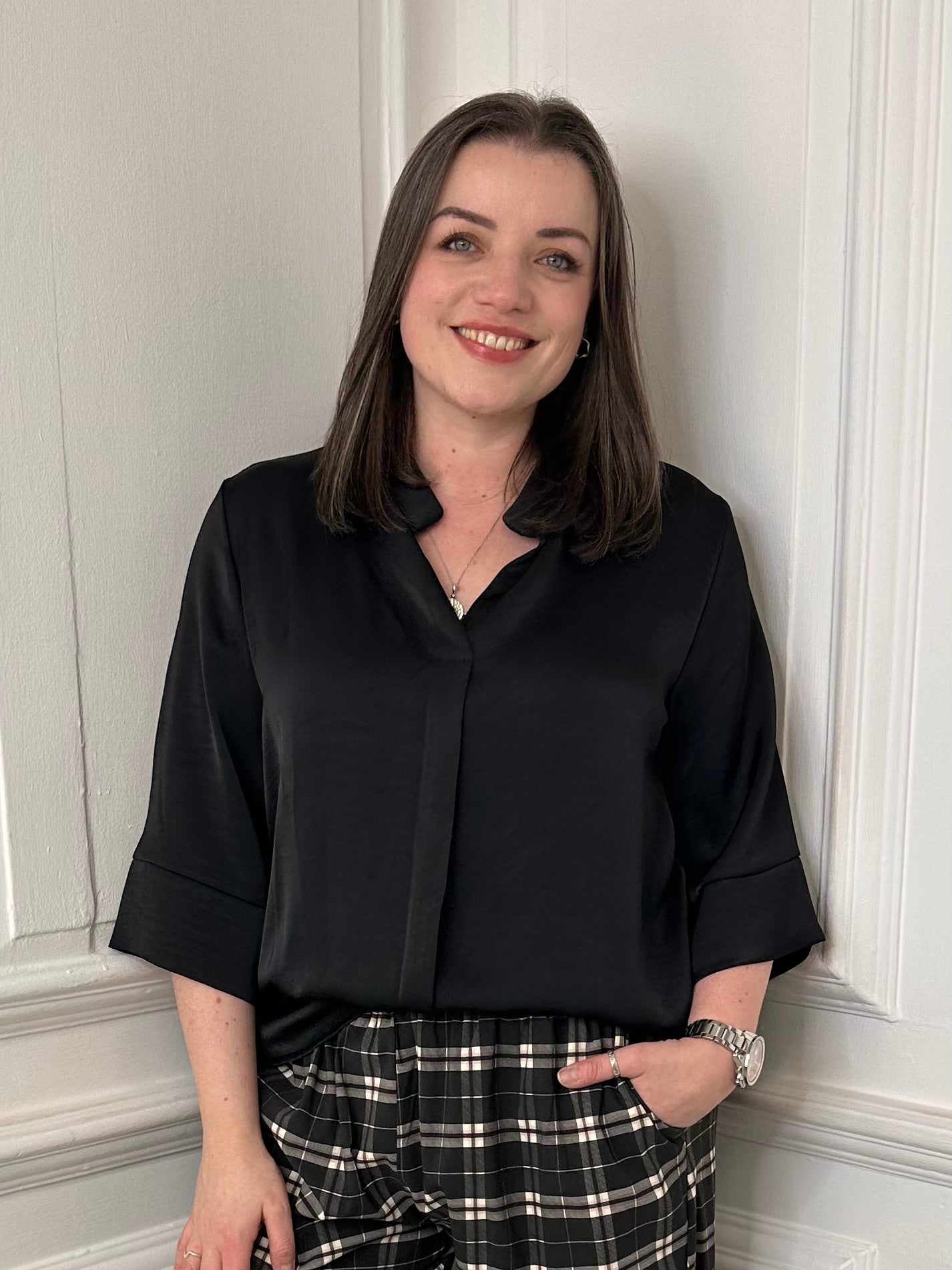 Silk Feel Mandarin Blouse - Black