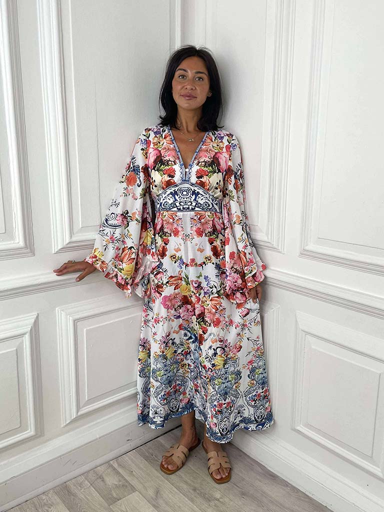 Floral Flute Sleeve Maxi