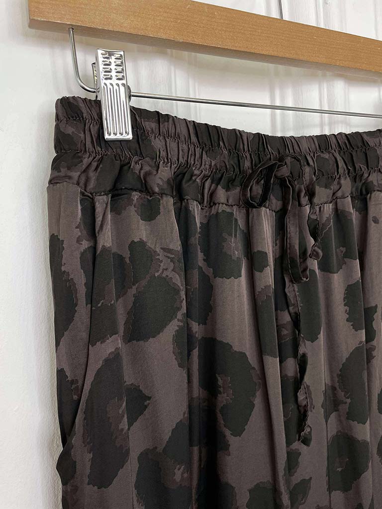 Leopard Silk Mix Palazzos - Chocolate