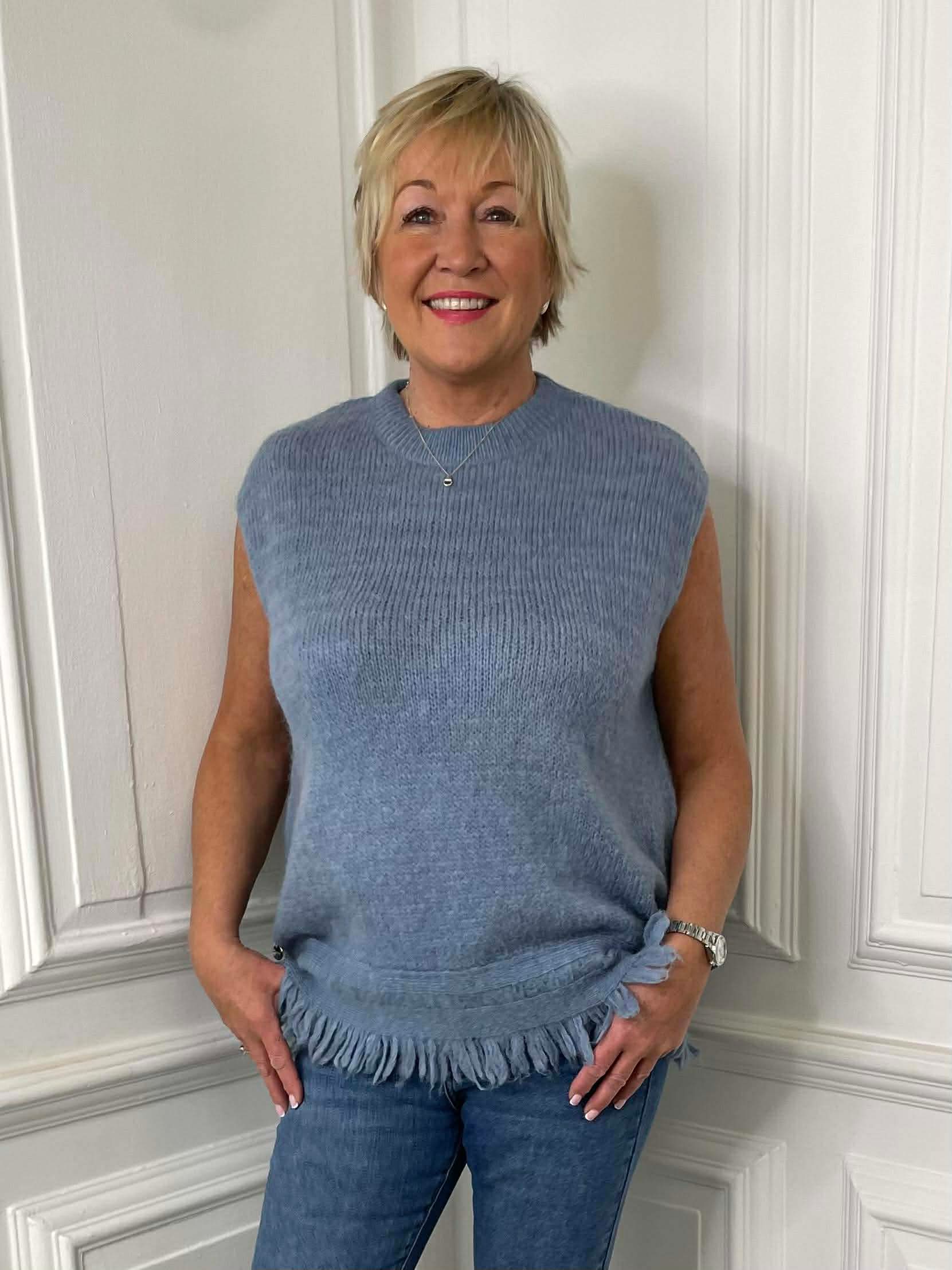 Malissa J Fringed Tank Knit - Blue