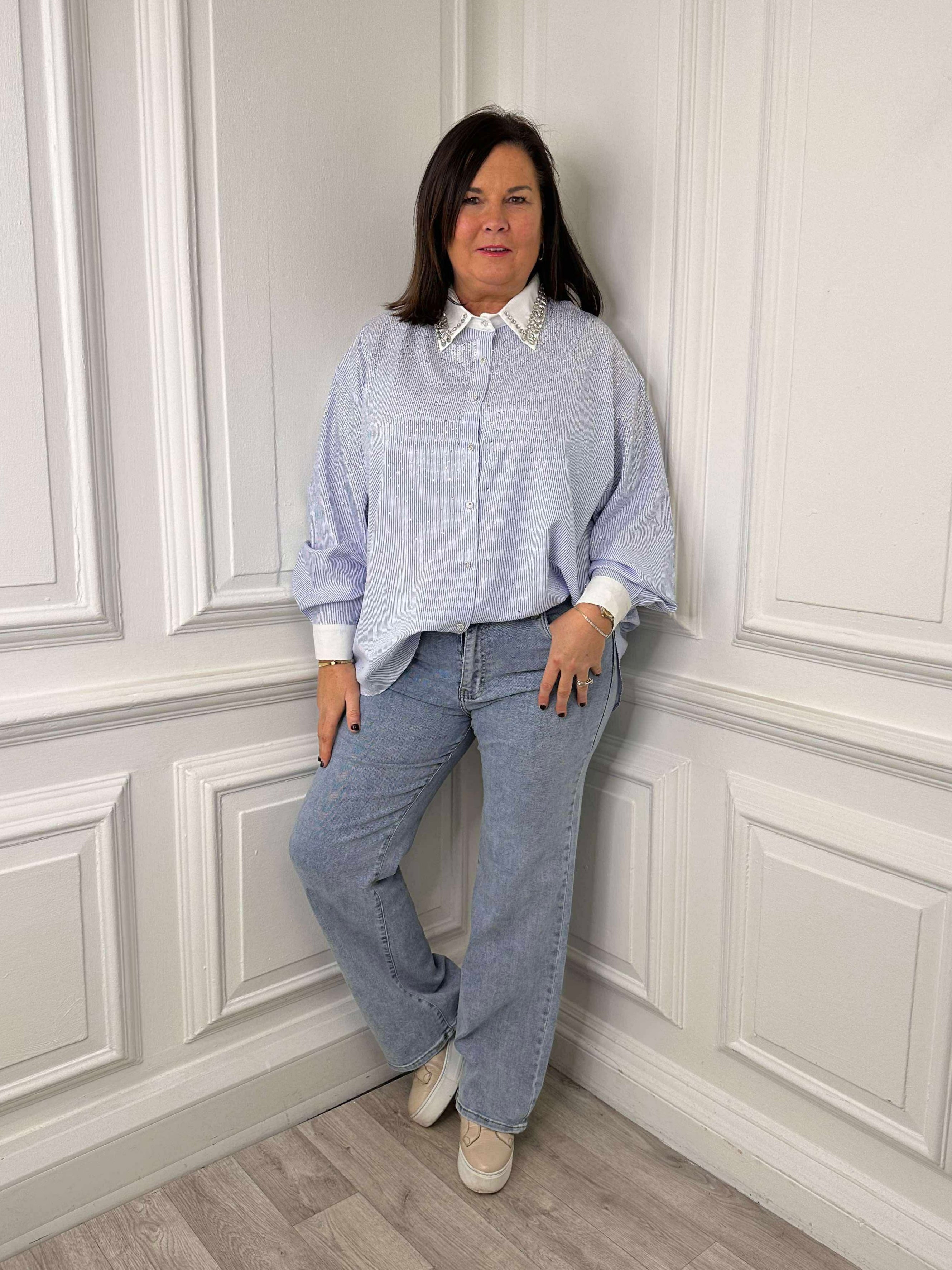 Jewelled Studded Pinstripe Shirt