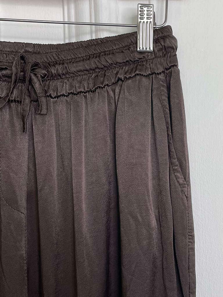 Silk Feel Wide Leg Trousers - Chocolate