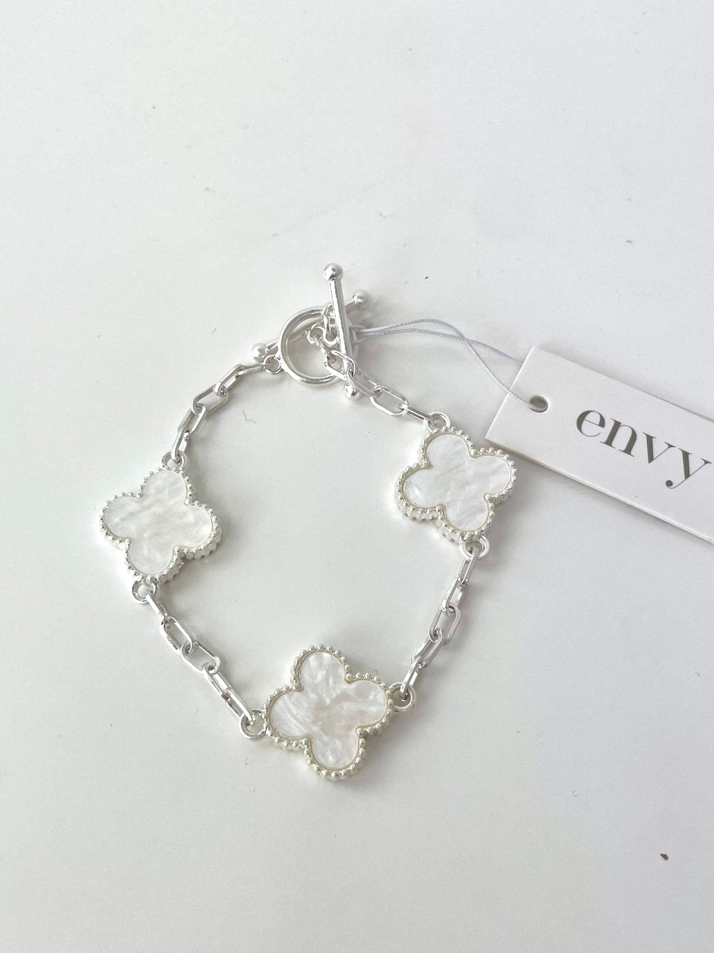 Envy Alhambra T-Bar Bracelet - Silver & Ivory