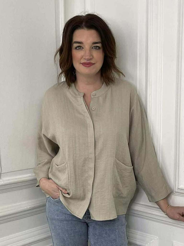 Grandad Collar Lightweight Shacket - Parchment