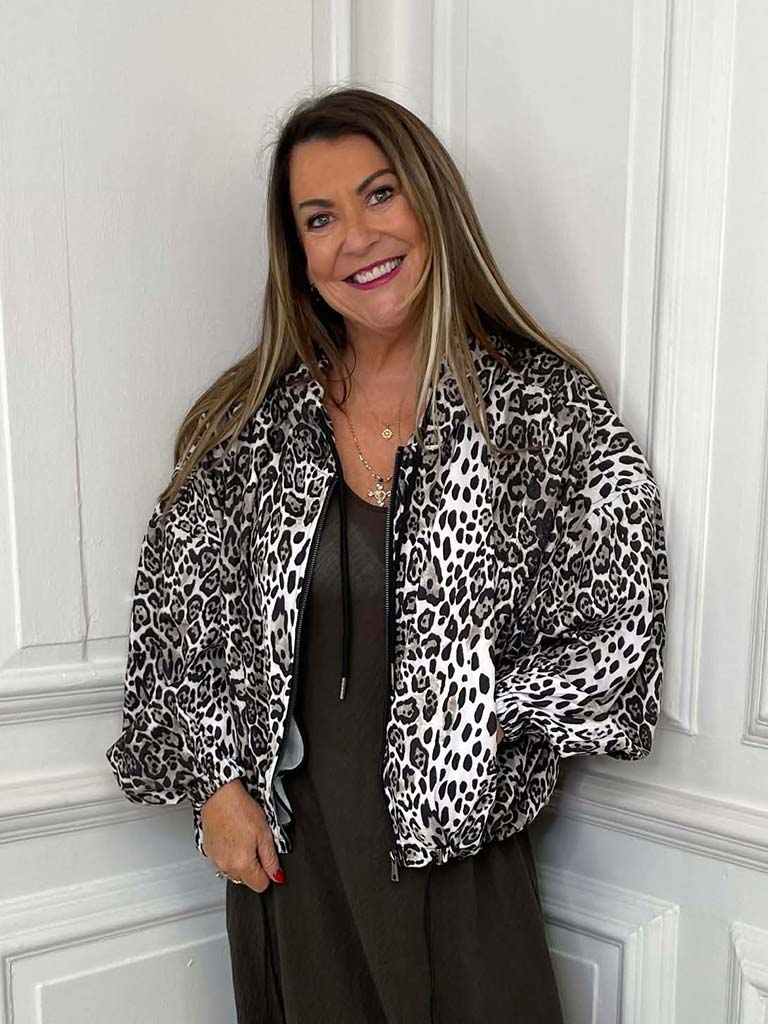 Malissa J Hooded Zip Leopard Jacket