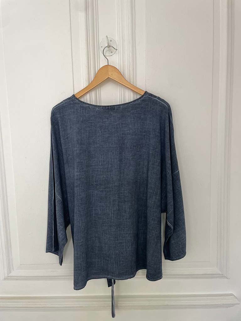Tie Front Relaxed Top - Vintage Navy