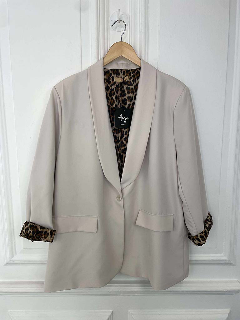 Leopard Lined Blazer - Ecru