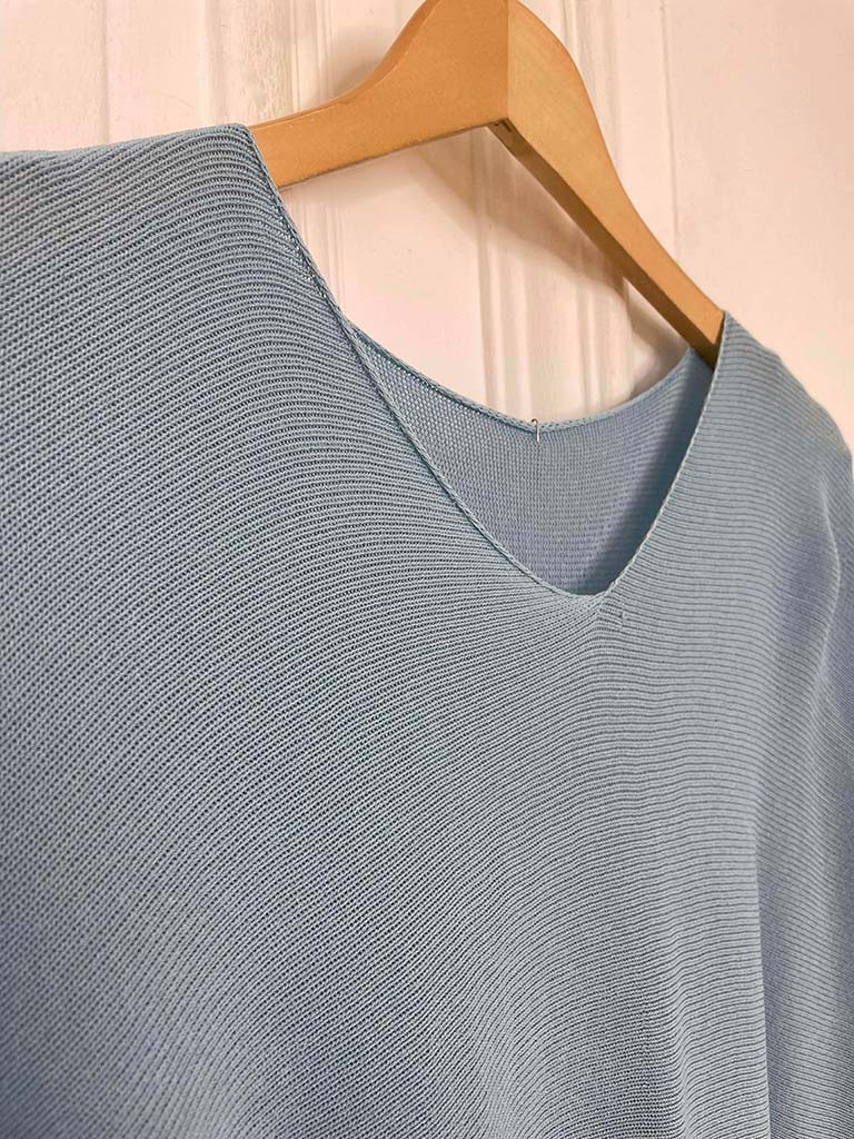 V-Neck Raw Edge Knit - Sky