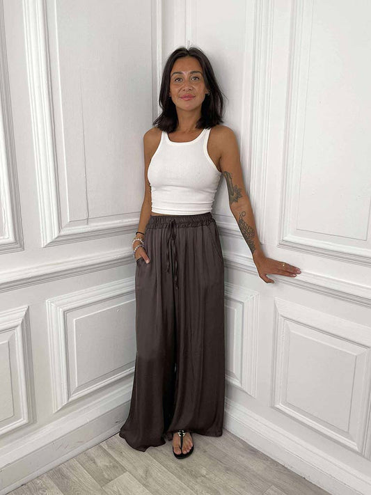 Silk Mix Palazzos - Chocolate
