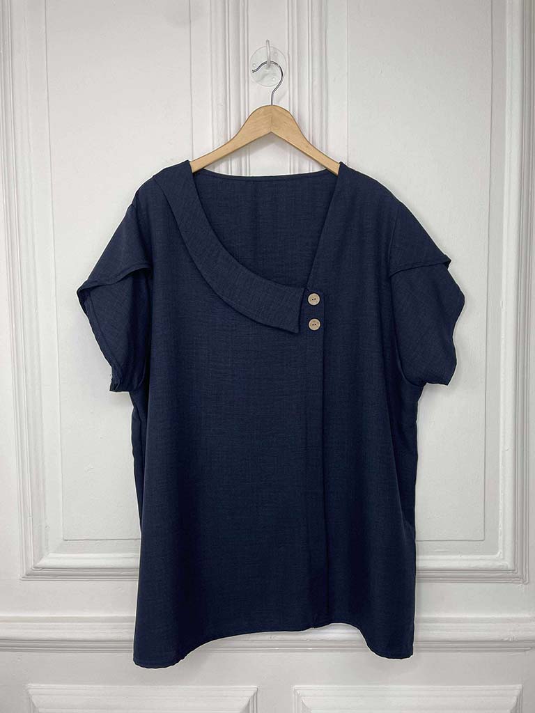 Asymmetric Lapel Top - Navy