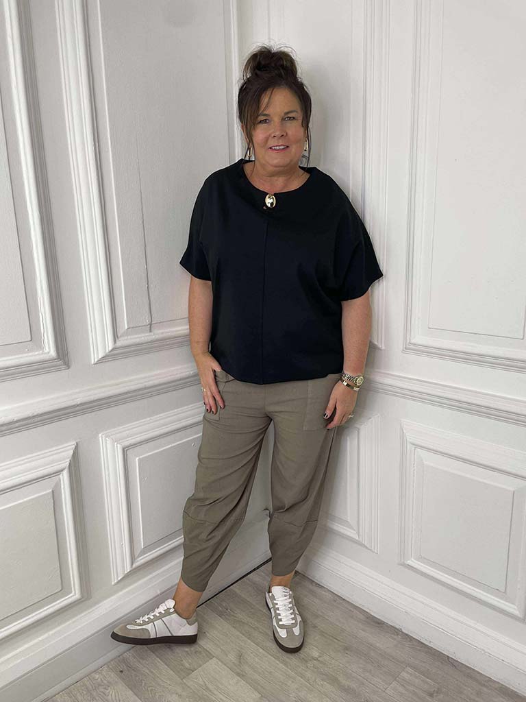 Boxy Scuba Button Top - Black