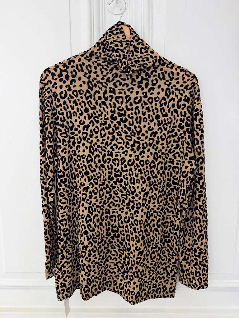 Malissa J Draped Neck Mesh Top - Leopard
