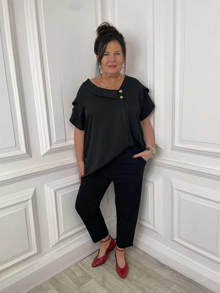 Asymmetric Lapel Top - Black