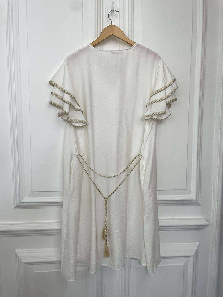 Crochet Frill Sleeve Dress - Ivory