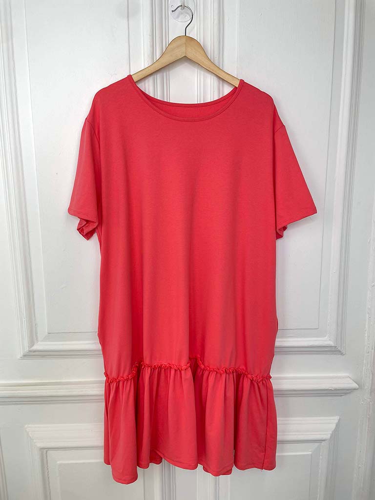 Drop Peplum Hem Dress - Coral