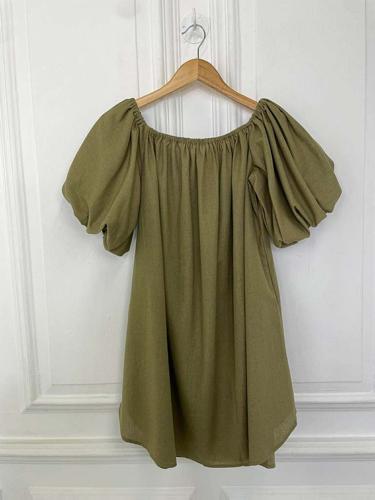 Bardot Puff Sleeve Tunic - Khaki