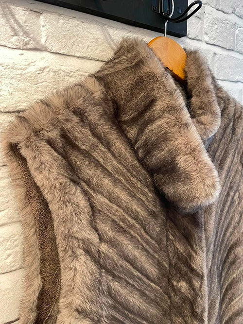 Malissa J Faux Fur Long Gilet - Taupe