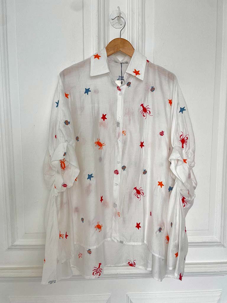 Ocean Embroidered Artist Shirt - White