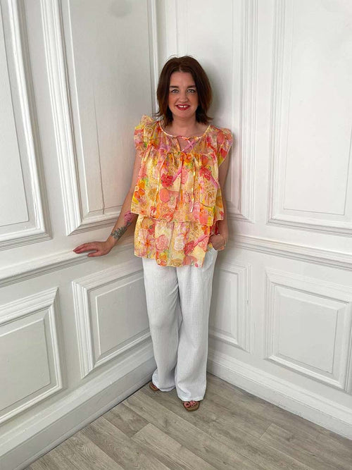Summertime Blooms Layered Top - Peach