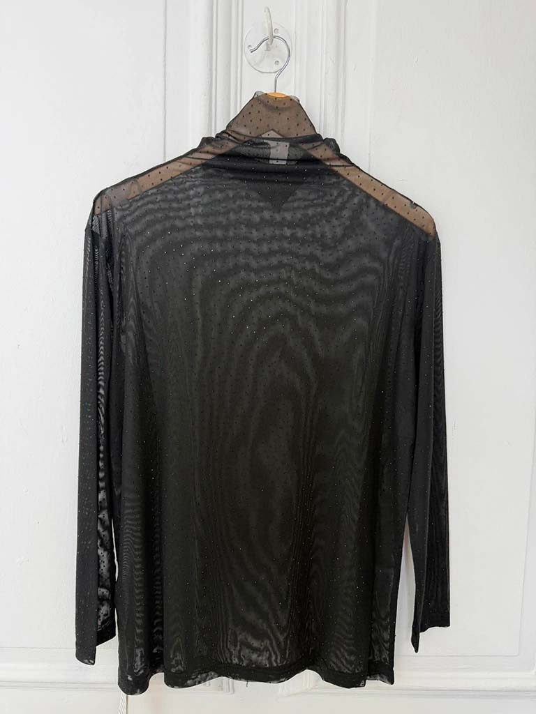 Malissa J Draped Neck Mesh Top - Jet Black