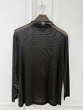Malissa J Draped Neck Mesh Top - Jet Black