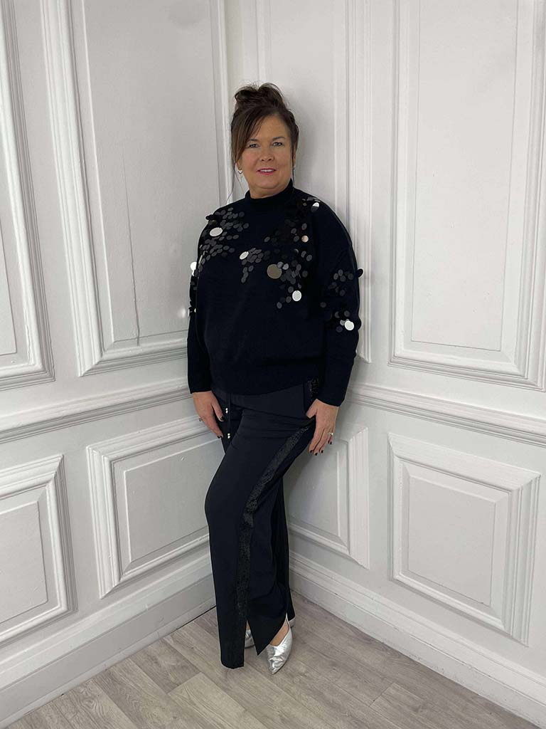 Malissa J Sequin Split Side Palazzos - Black