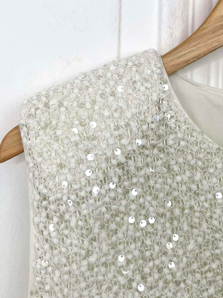 Malissa J Textured Sequin Top - Cream