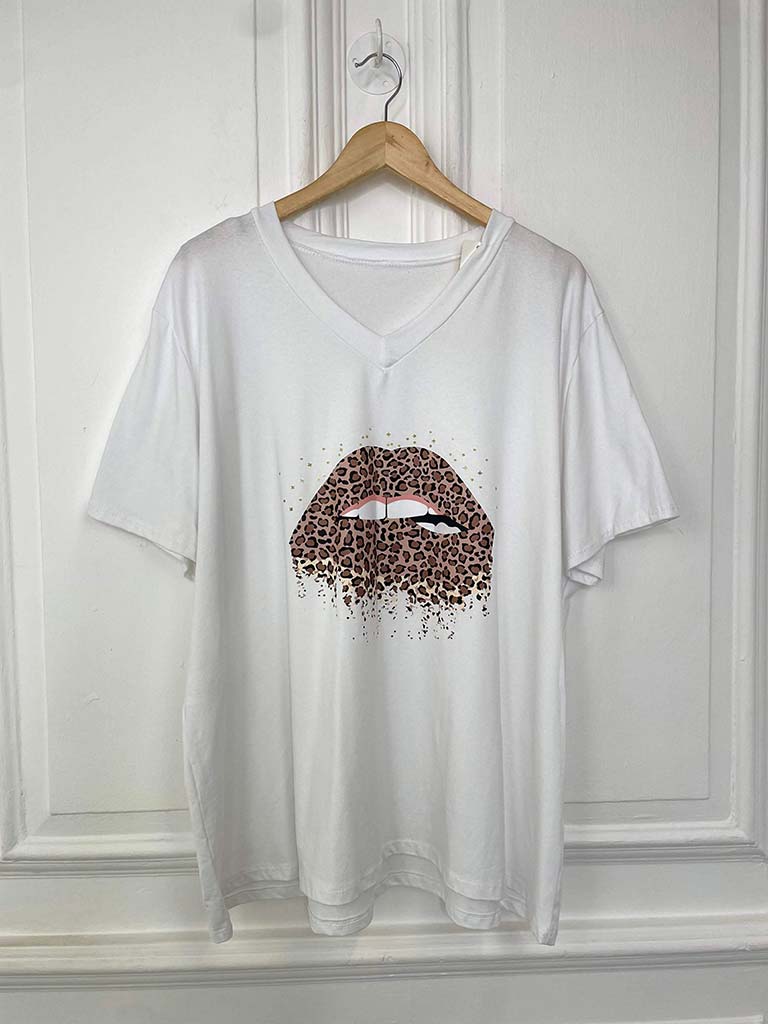 Leopard Lips Tee - White