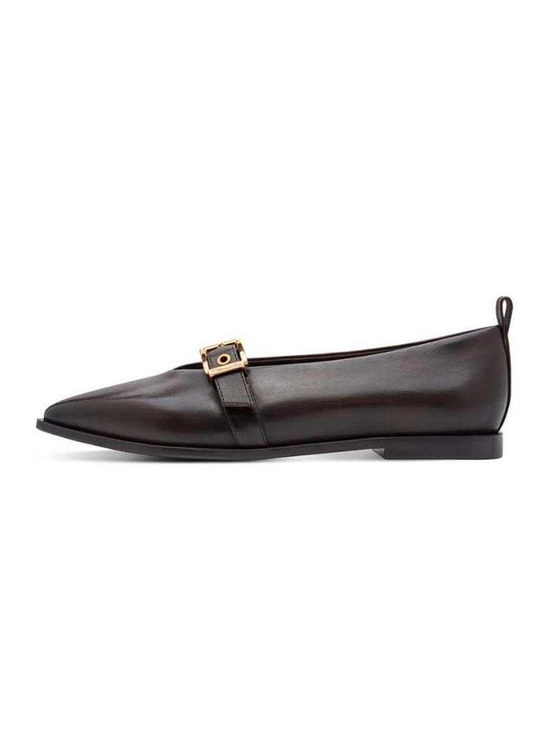 Tamaris Leather Pointed Flat - Mahogany