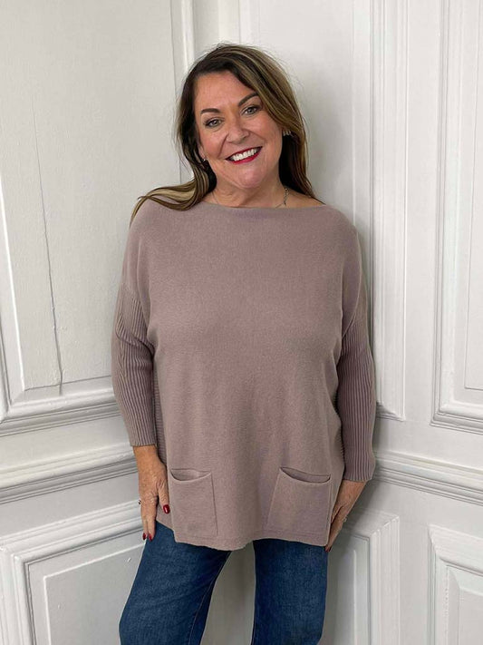 Ribbed Sleeve Pocket Knit - Mocha