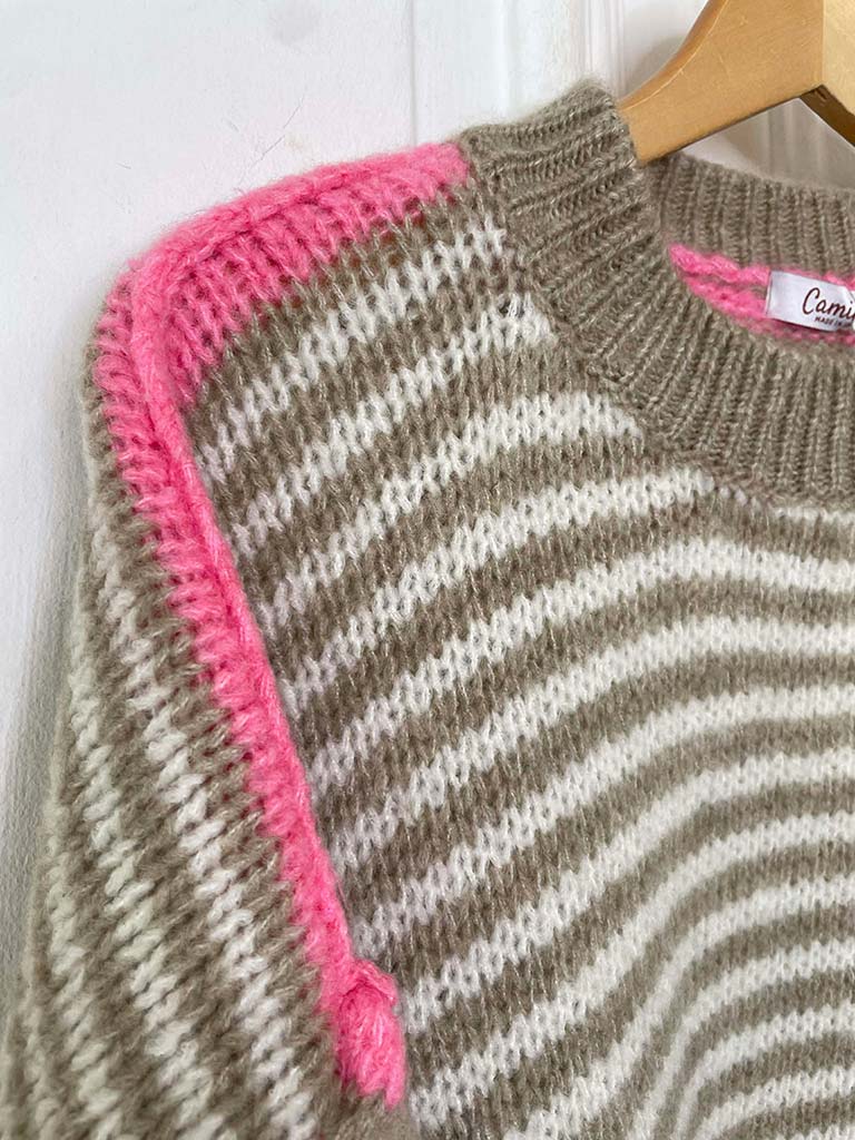 Neon Contrast Stripe Knit - Latte