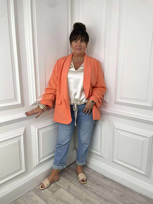 Ruched Sleeve Blazer - Sorbet