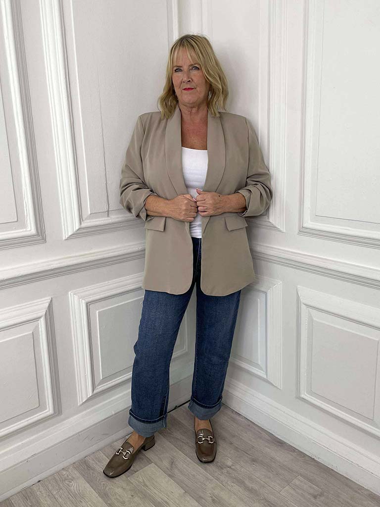 Ruched Sleeve Blazer - Pebble