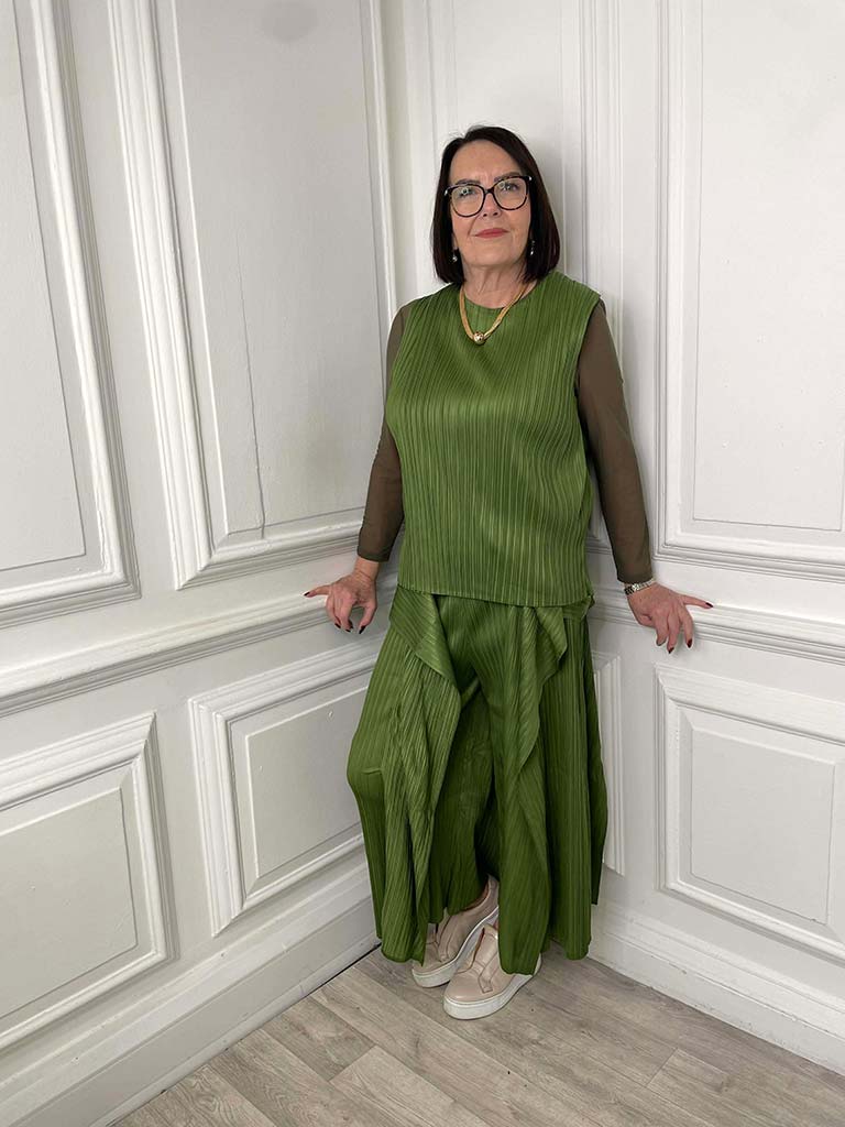Plissé Co-ord - Olive