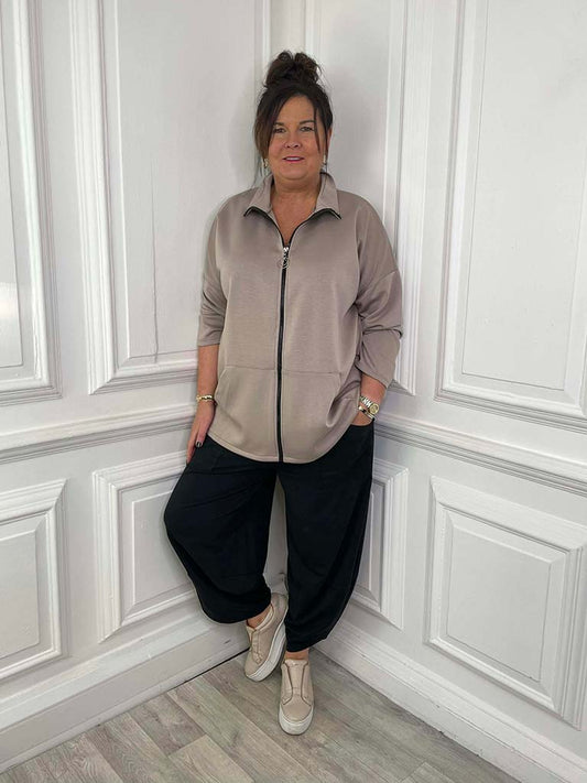 Sports Luxe Zip Up Jacket - Latte