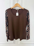 Malissa J Mesh Sleeve Top - Chocolate Leopard