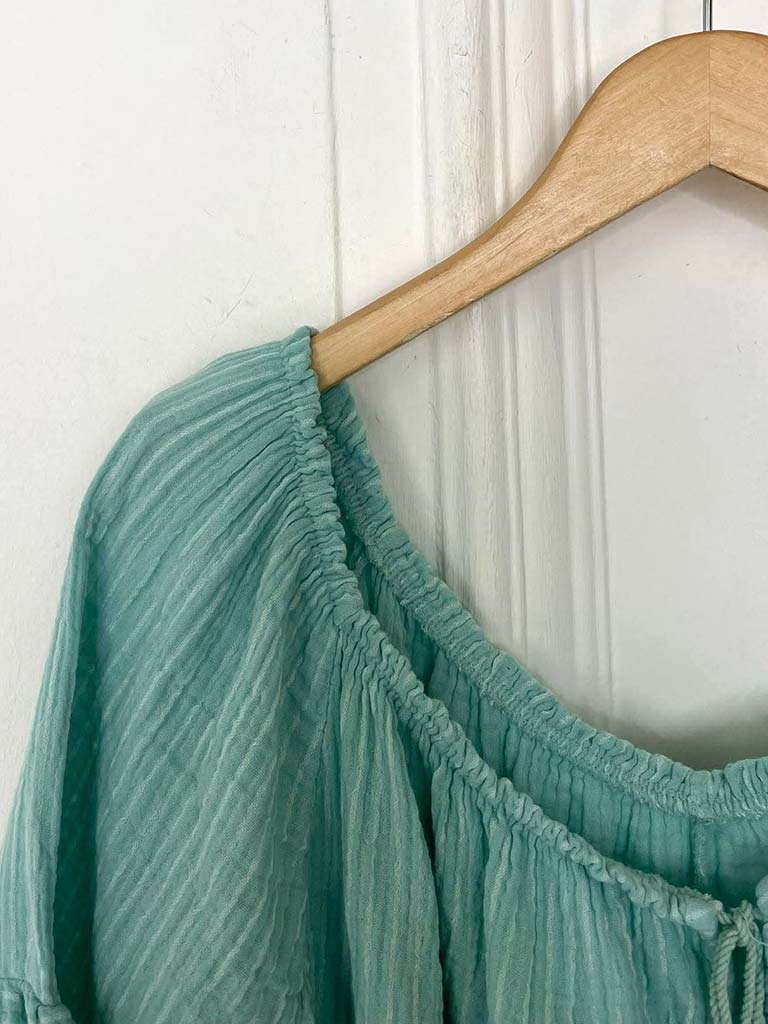 Seersucker Stripe Bardot Top - Mint