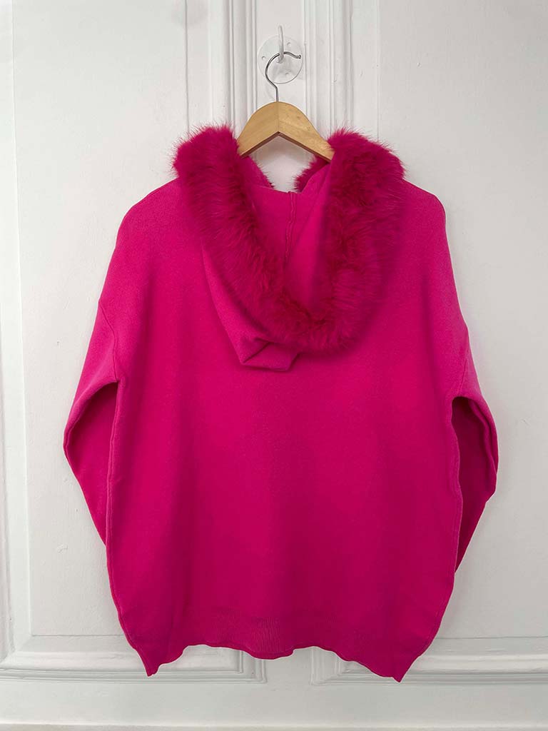Malissa J Faux Fur Hooded Knit - Hot Pink