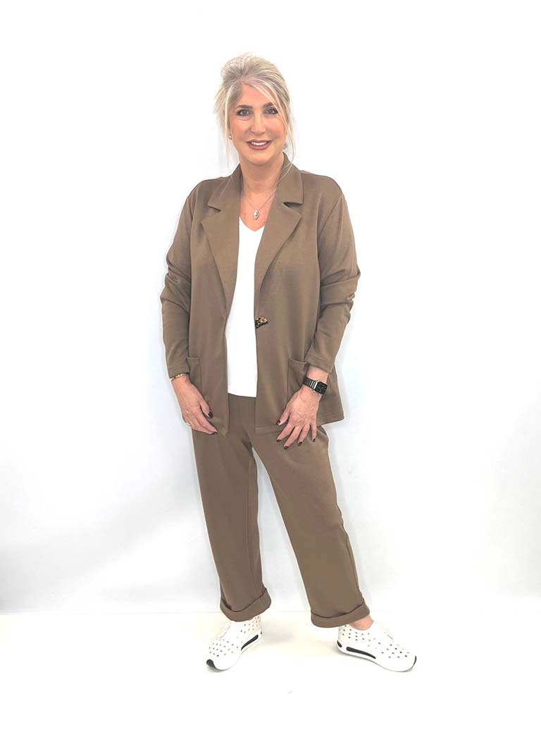 Malissa J Jersey Split Side Blazer - Coffee
