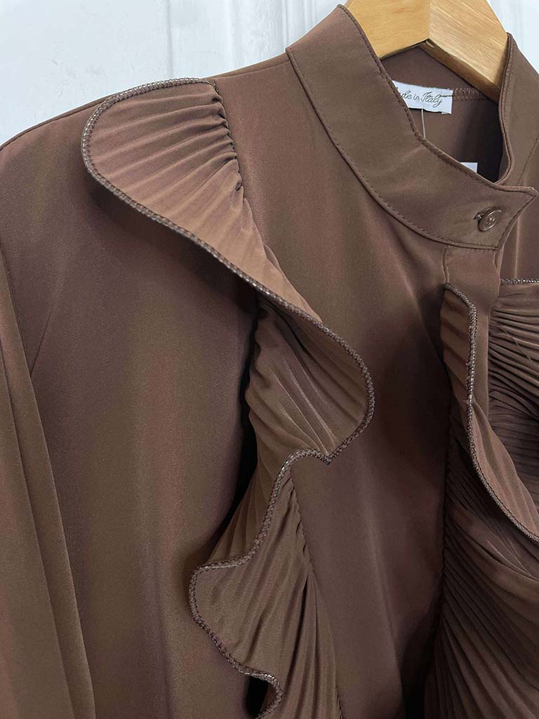 Plissé Ruffle Shirt - Chocolate