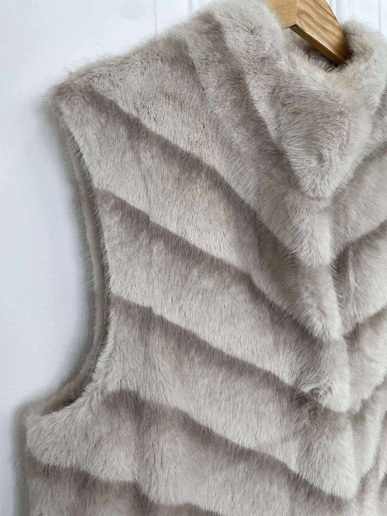 Malissa J Faux Fur Long Luxe Gilet - Stone