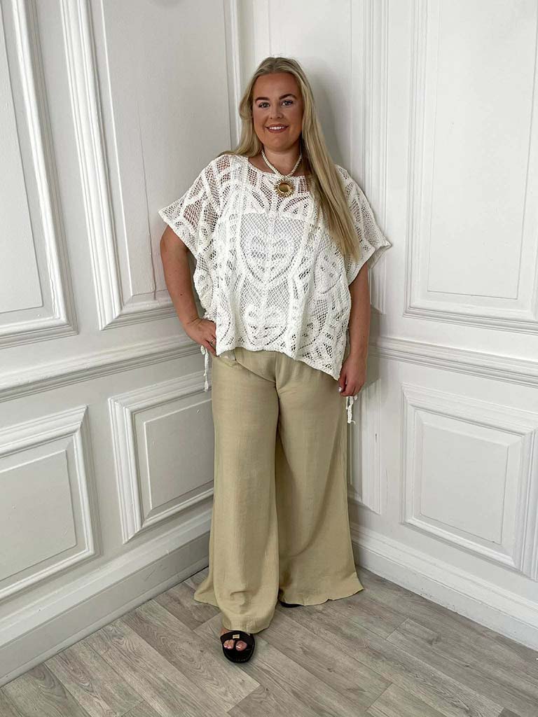 Shirred Wide Leg Trousers - Sand