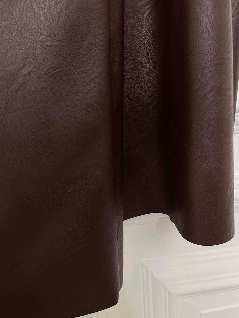 Faux Leather Buckle Skirt - Chocolate