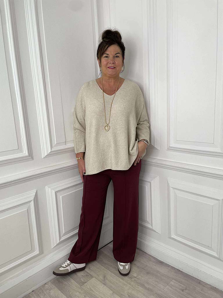 Malissa J Wide Leg Ponte Trousers - Wine