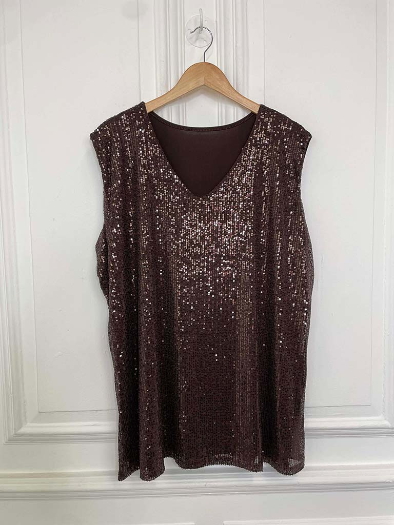 Sequin Sleeveless Top - Chocolate