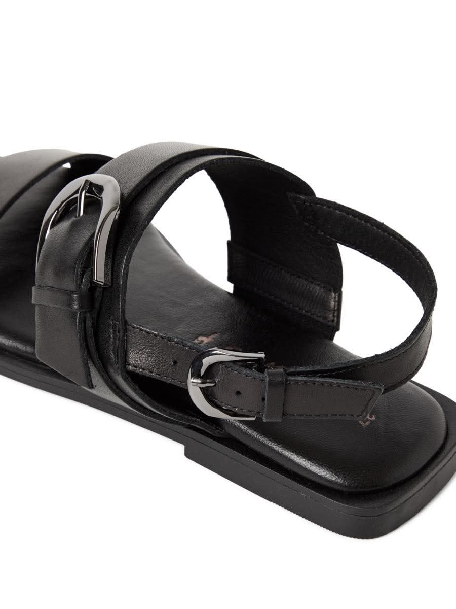 Tamaris Leather Buckle Sandals - Black
