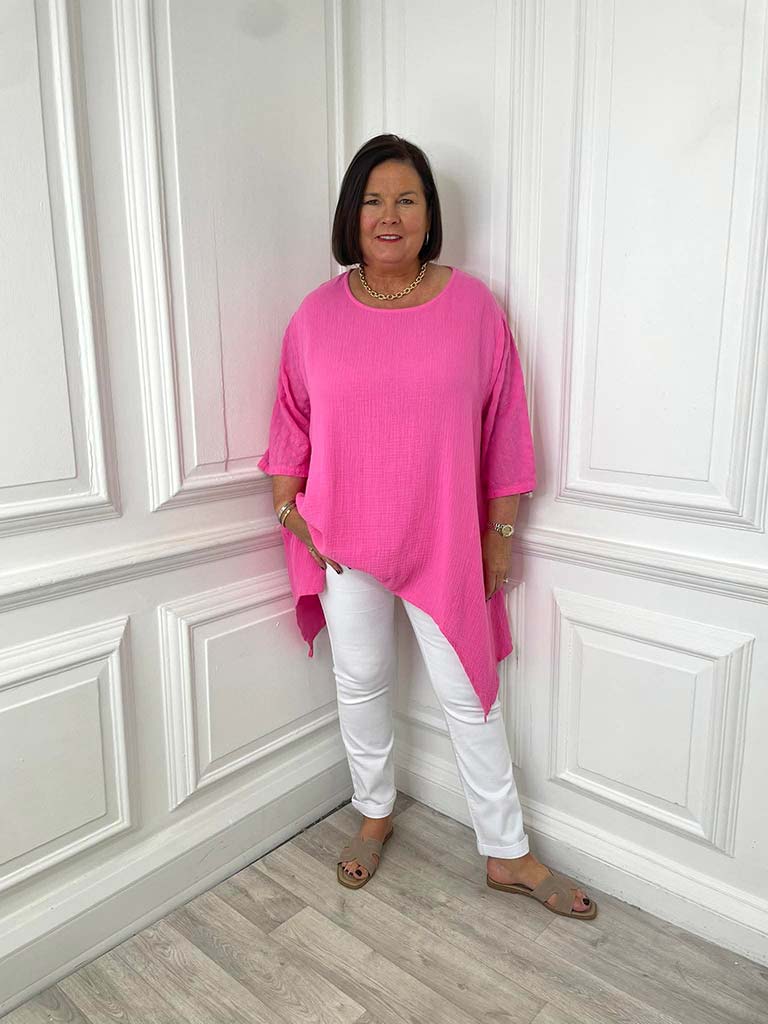 Ditsy Floral Sleeve Seersucker Top - Cerise