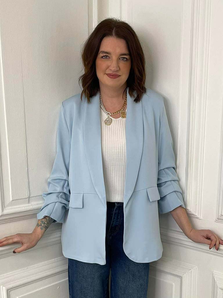 Ruched Sleeve Blazer - Powder Blue