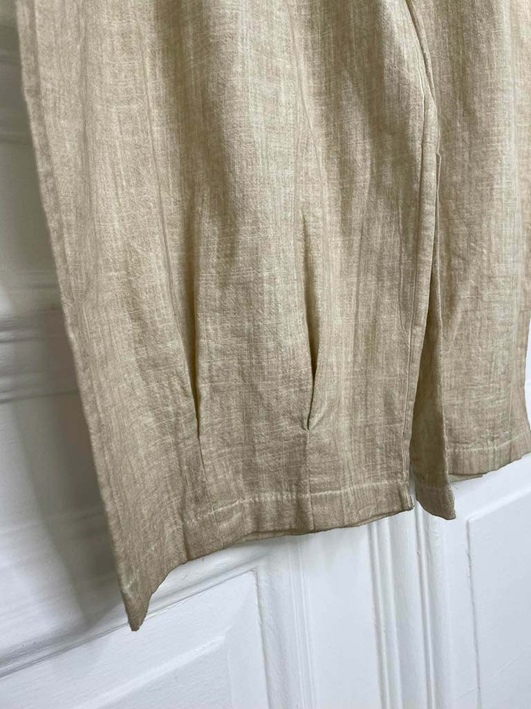 Cotton & Linen Pleat Cuff Trousers - Stone