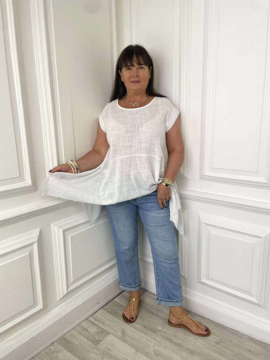 Vintage Cotton Handkerchief Top - White